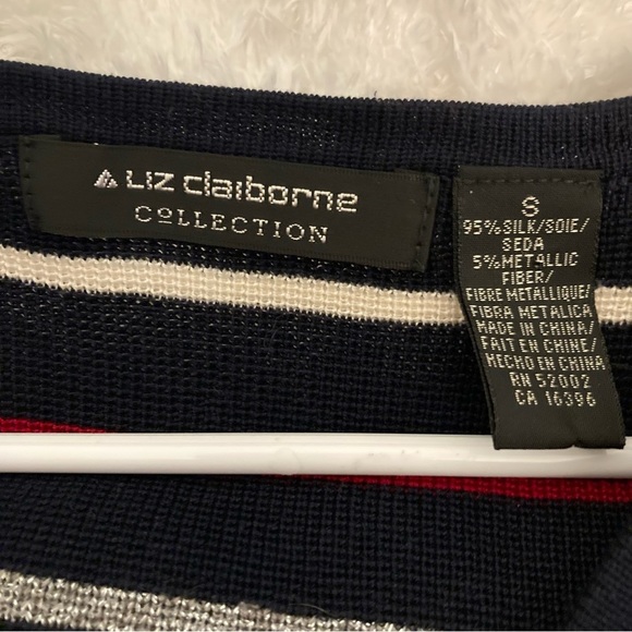 LIZ CLAIRBORNE STRIPED VEST KNIT SWWEATER SIZE SMALL BUTTON FRONT CLOSURE SIZE S - Picture 4 of 5